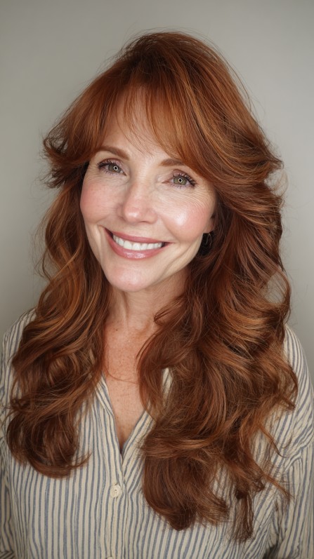 Vibrant Auburn Waves with Luminous Highlights