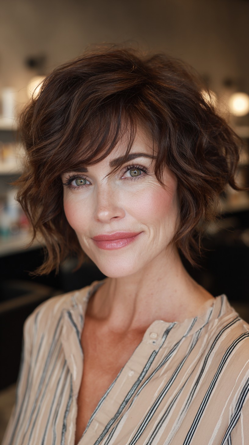 Vibrant Chestnut Wavy Bob with Soft Bangs