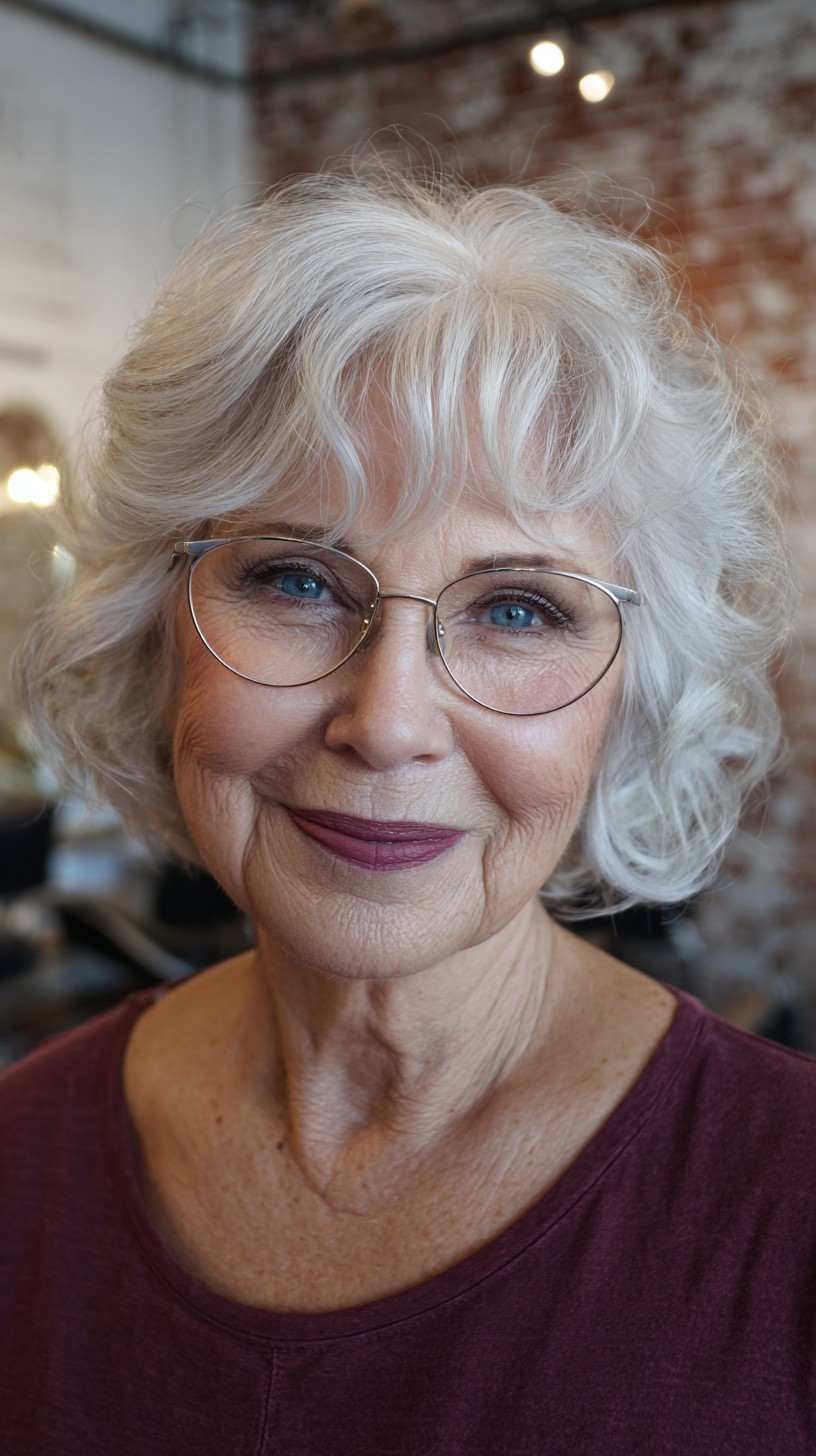 Whimsical Silver Waves with Soft Bangs