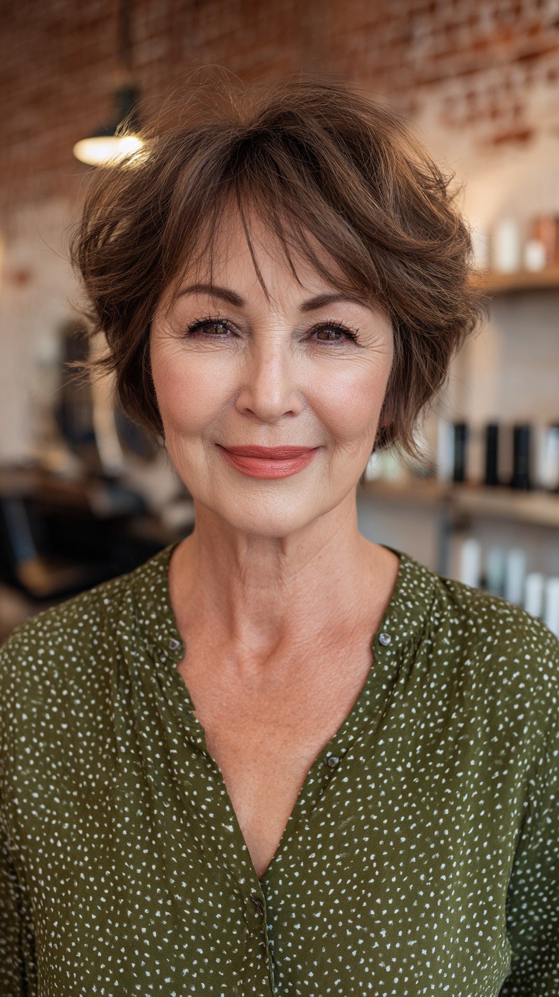 Brunette Tousled Layered Pixie