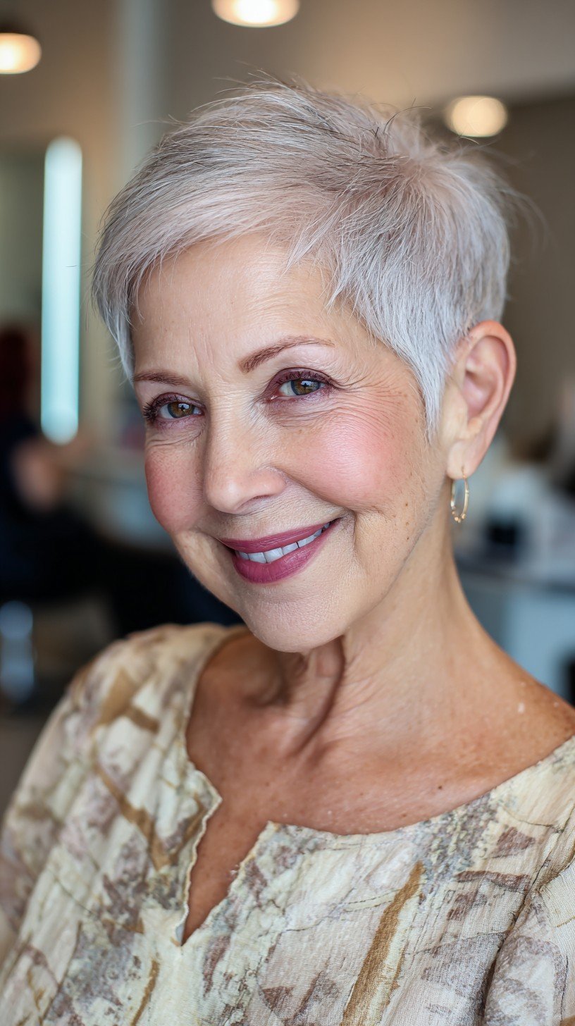 Chic Silver Tapered Pixie with Textured Layers