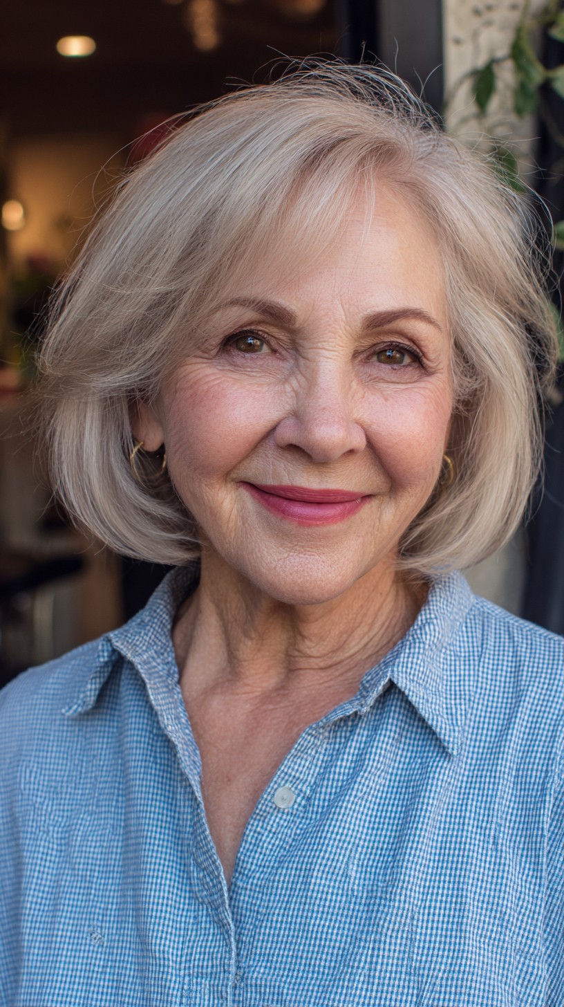 Classic Silver Layered Bob with Soft Front Fringe