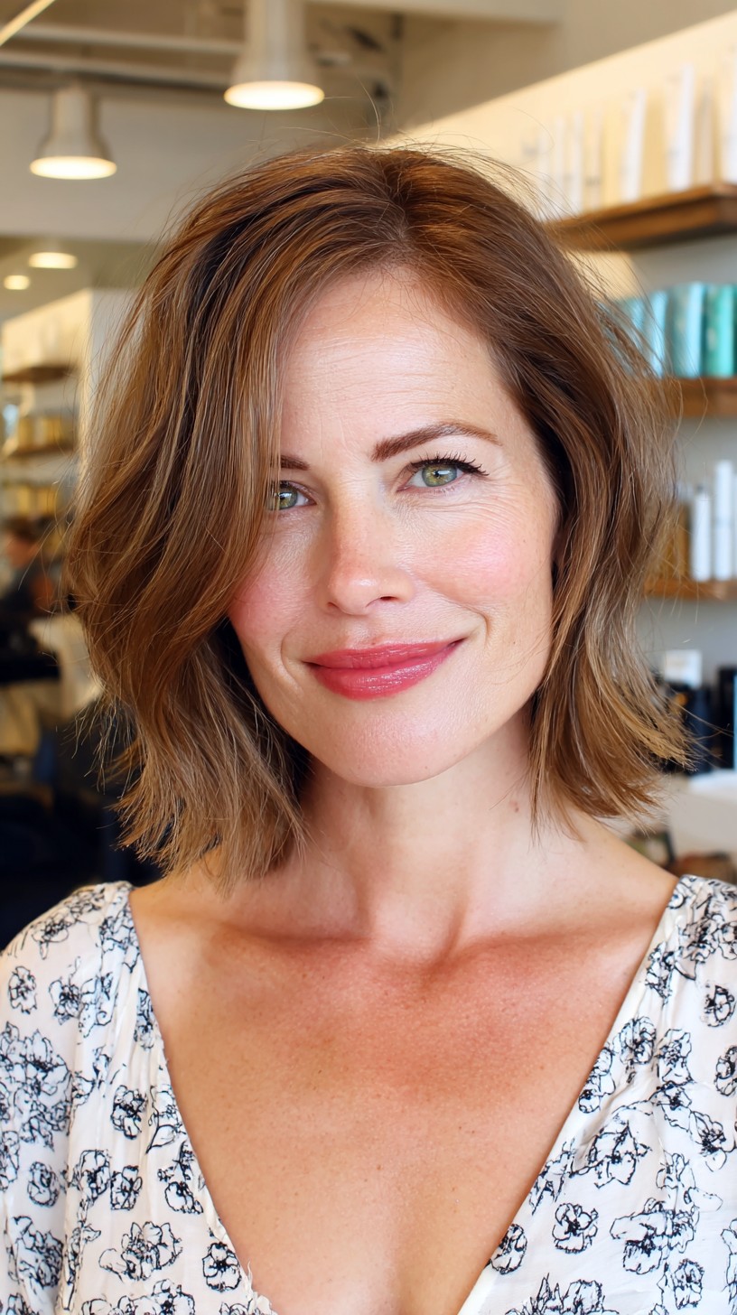 Effortless Chestnut Waves with Subtle Highlights