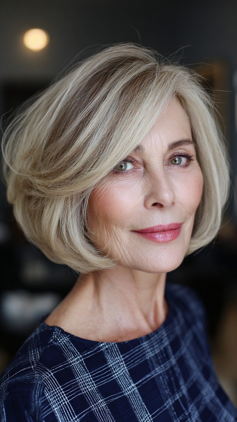 Elegant Silver Layered Bob for Mature Women