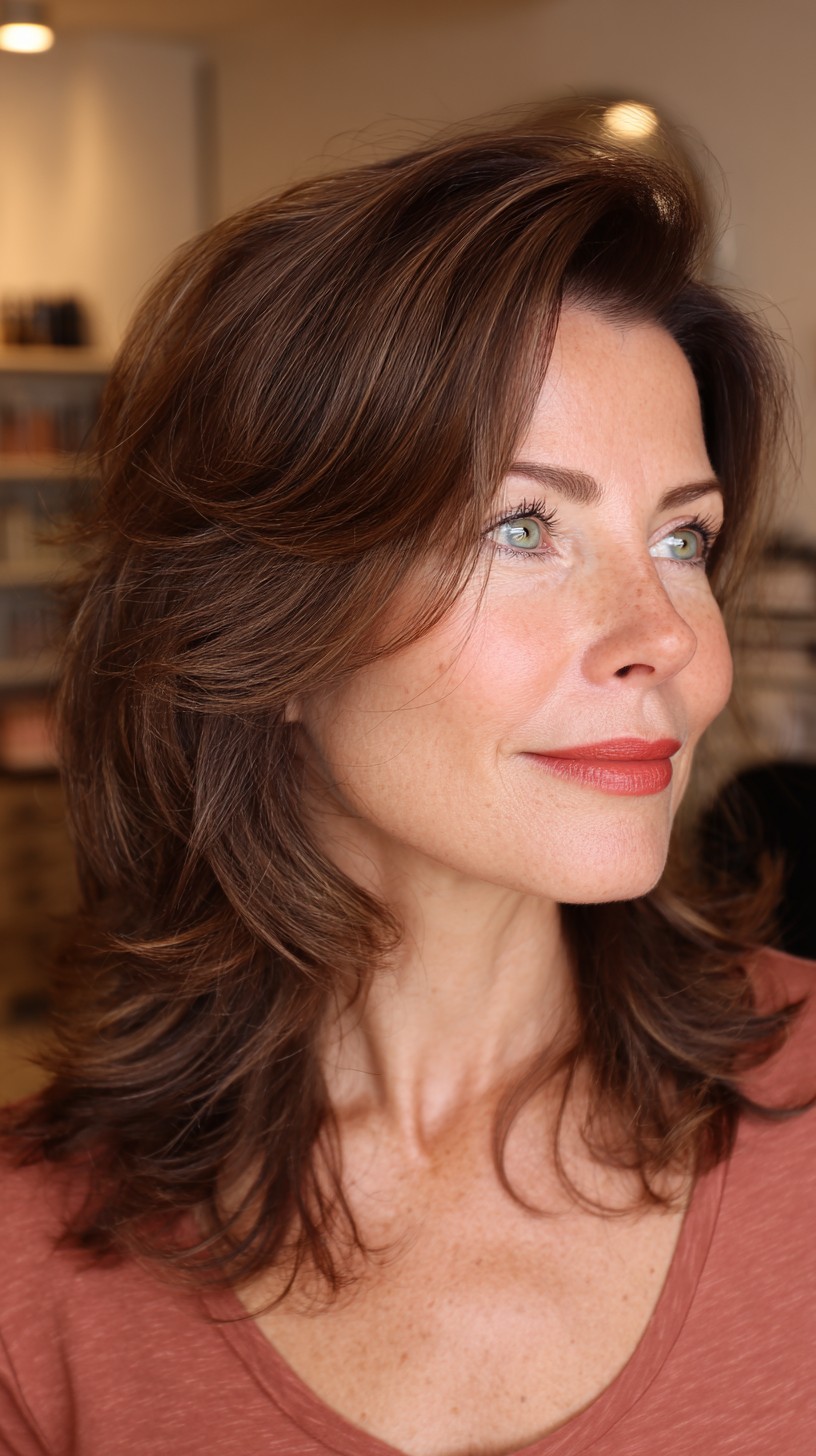 Elegant Soft Caramel Waves With Feathered Layers