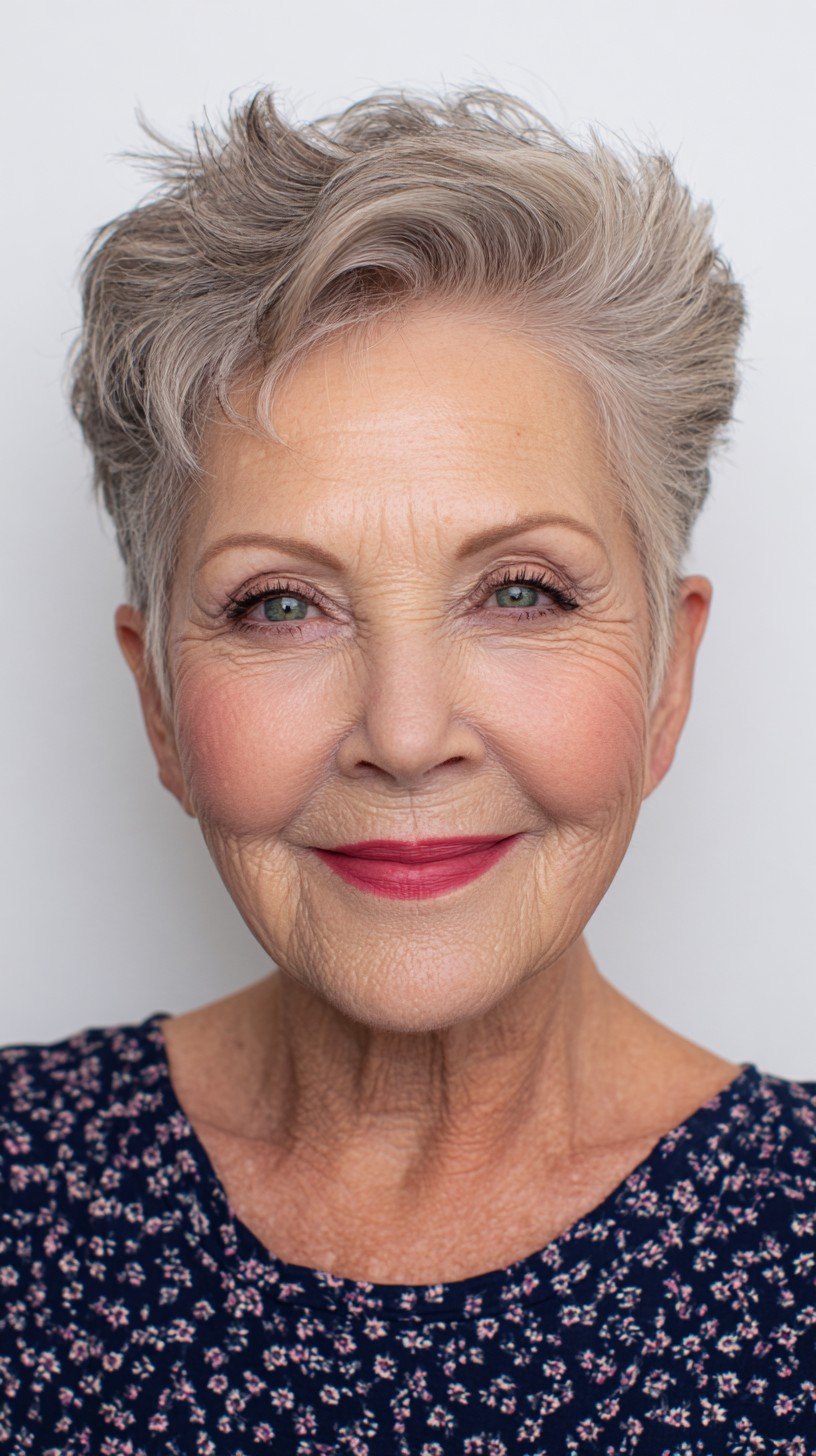 Feathered Silver Pixie with Textured Layers