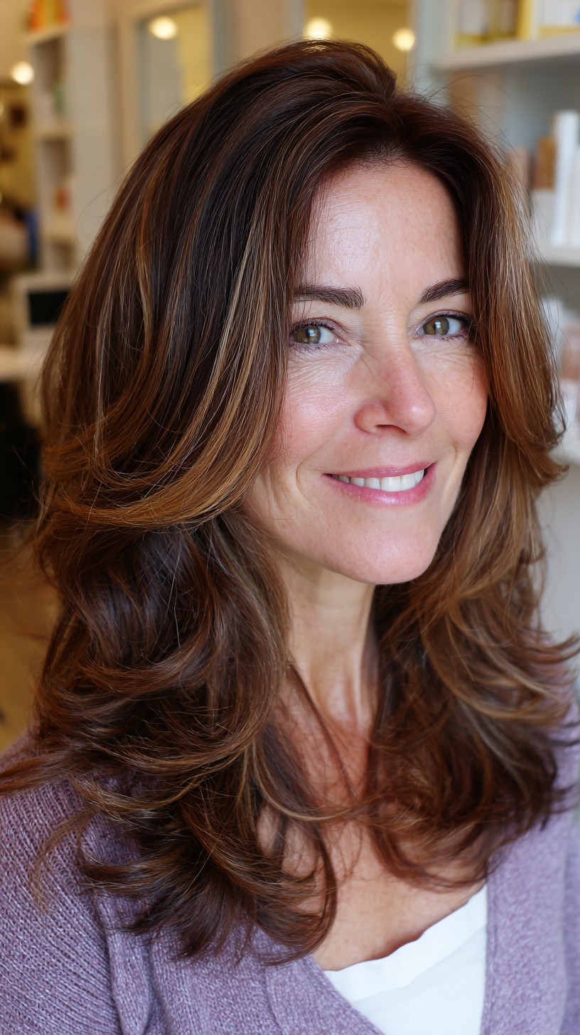 Flowing Chestnut Waves with Natural Highlights