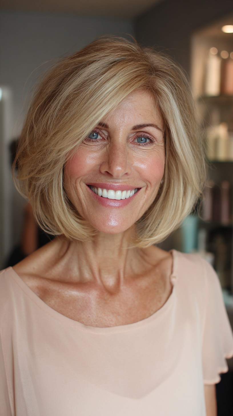 Playful Golden Layered Bob for Mature Women