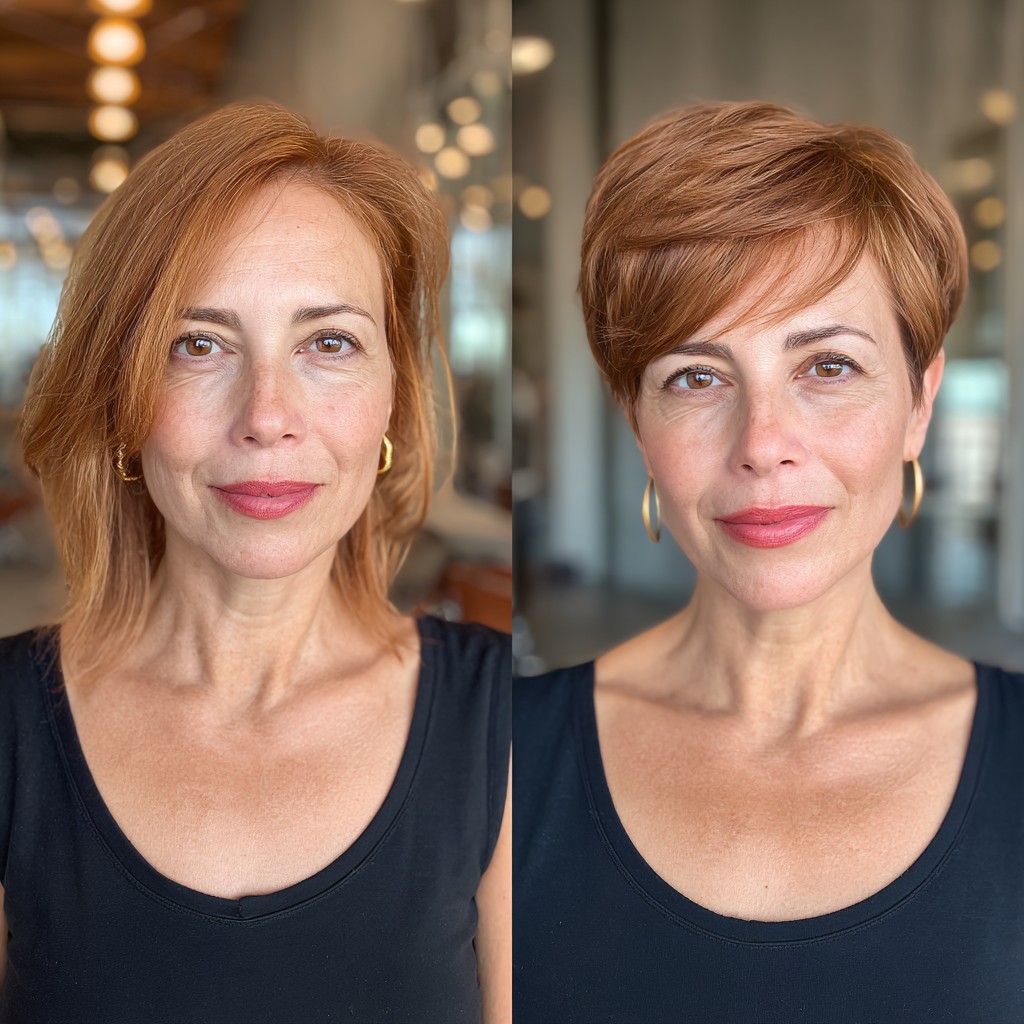 Refined Auburn Layered Bob with Sharp Contours