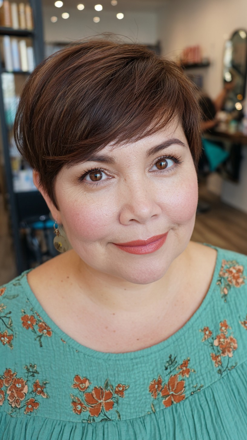 Rich Auburn Pixie with Sweeping Bangs
