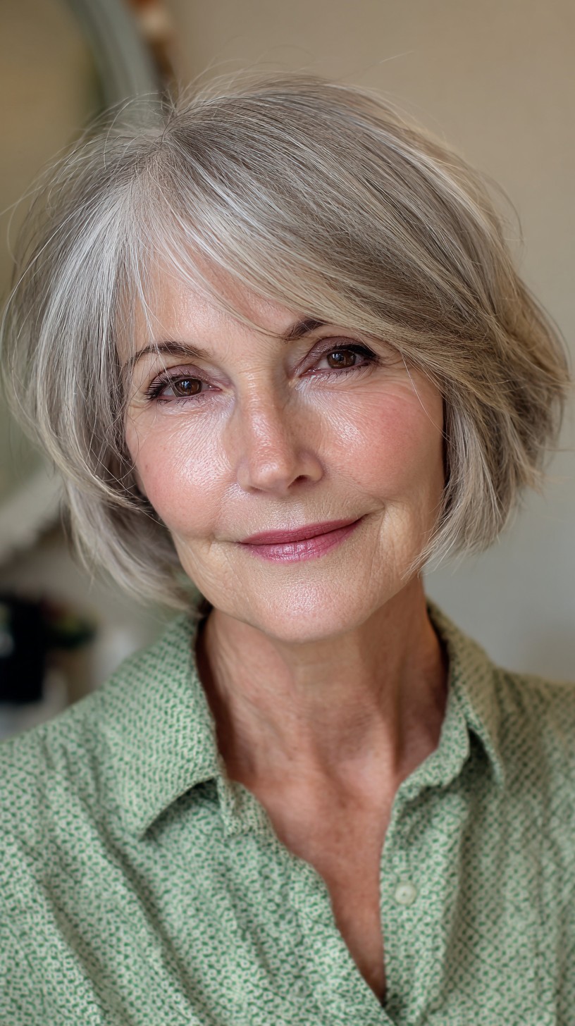 Silver Sleek Side-Swept Layered Cut