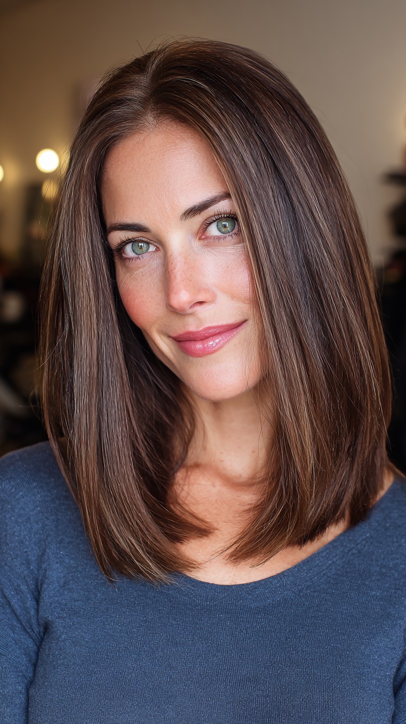 Sleek Chestnut Bob with Subtle Highlights