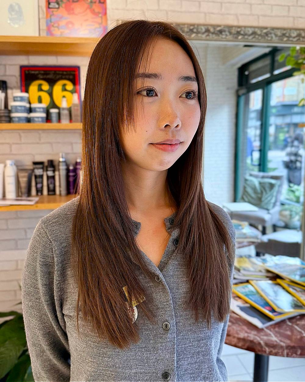 Sleek Long Straight Hair with Subtle Face-Framing Layers