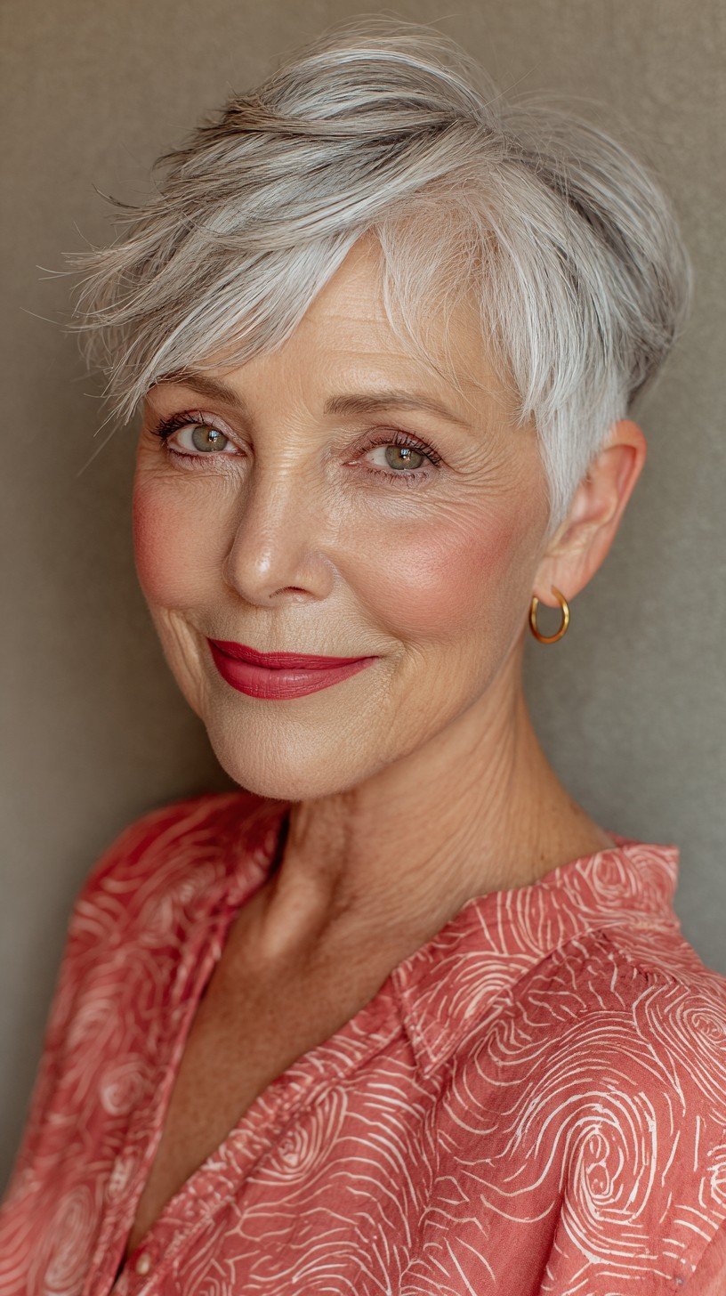 Sleek Silver Layered Pixie for Elegant Aging