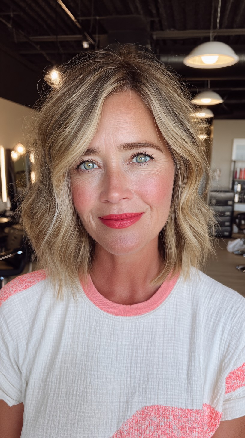 Soft Blonde Waves with Natural Root Fade