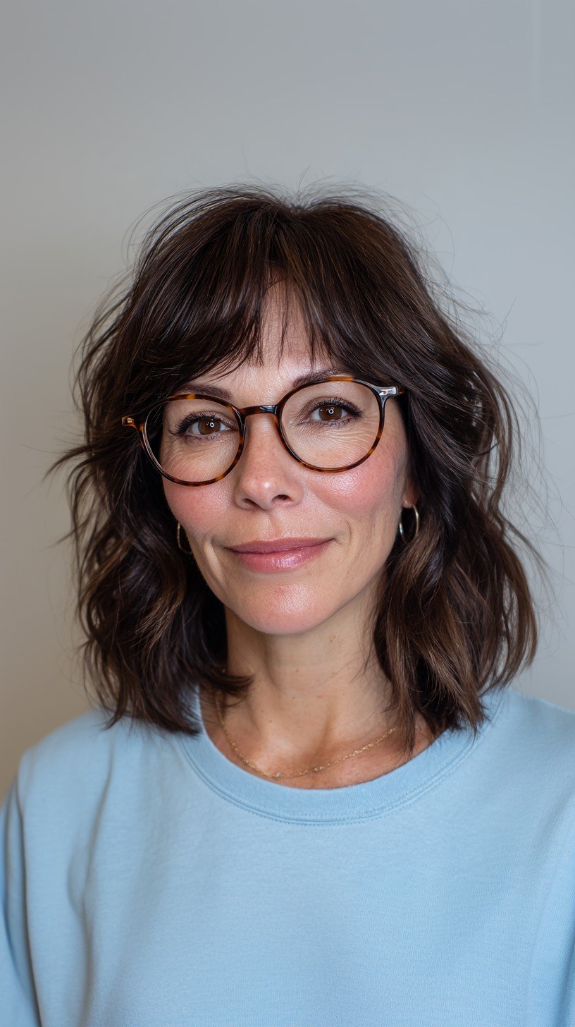 Soft Brunette Waves with Wispy Bangs