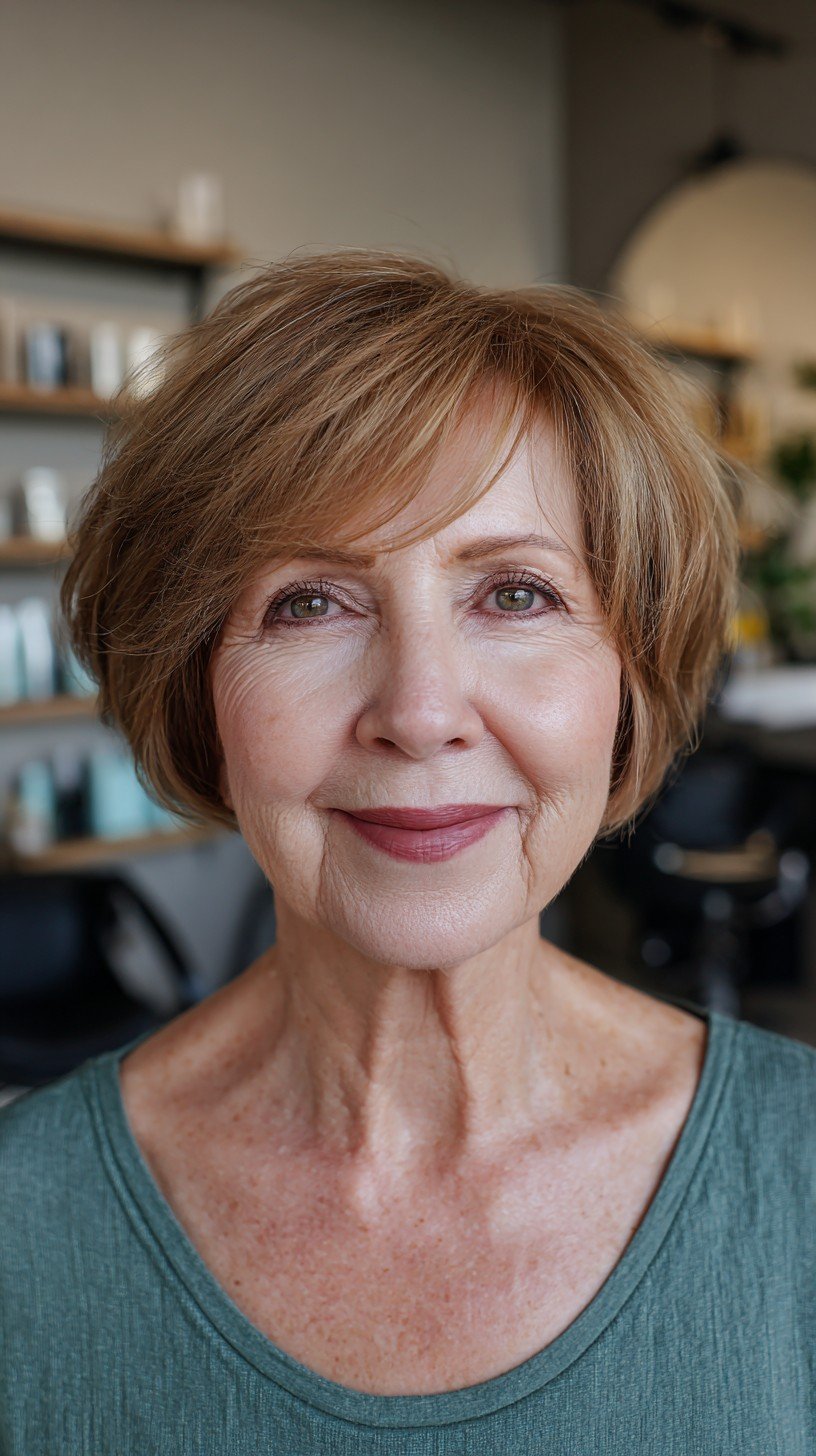 Soft Chestnut Layered Bob with Gentle Waves