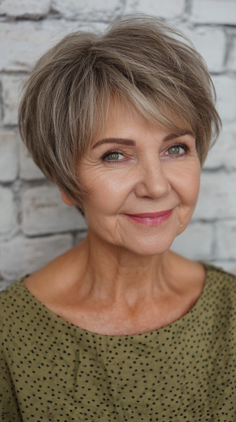 Soft Silver Layered Pixie with Textured Fringe