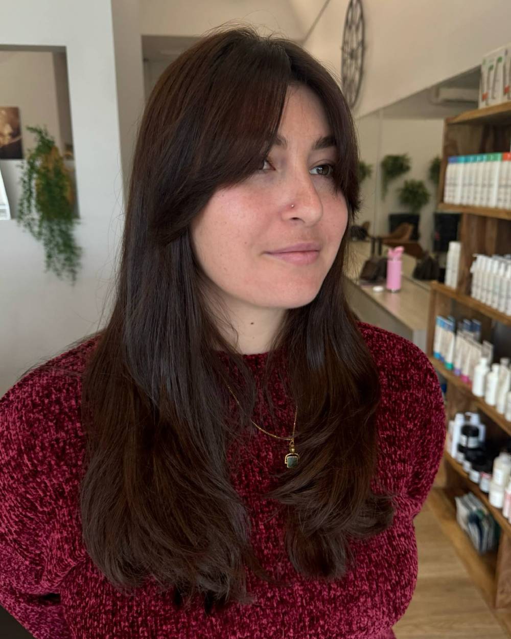 Subtle Chestnut Waves with Soft Fringe