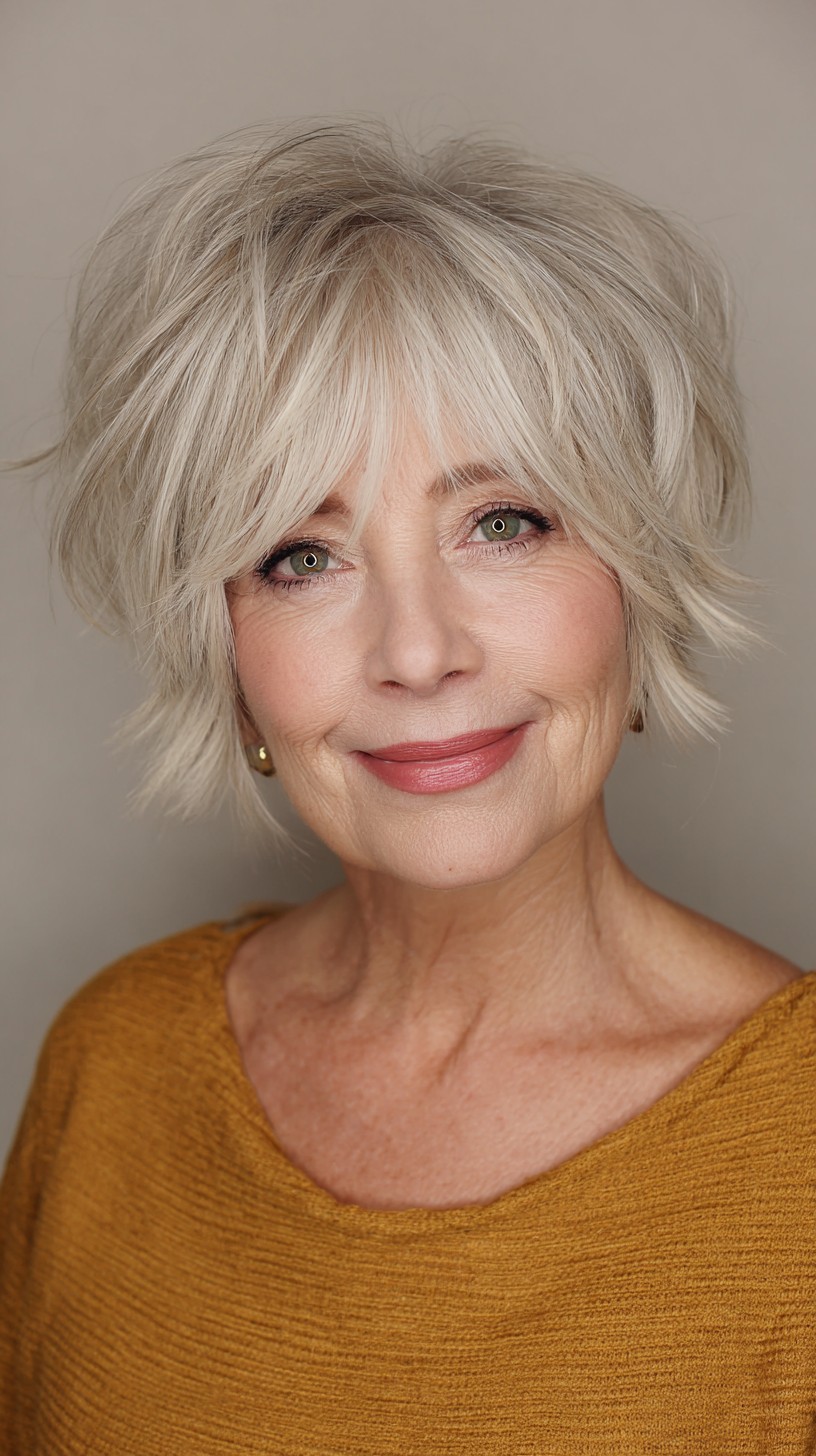 Textured Silver Layered Bob with Wispy Bangs