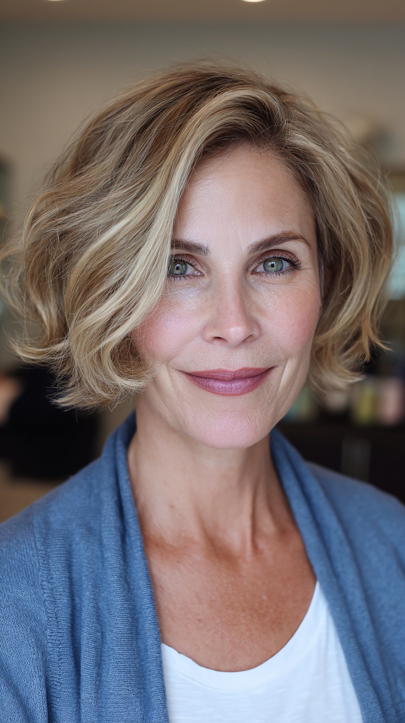 Textured Wavy Bob with Bright Blonde Highlights
