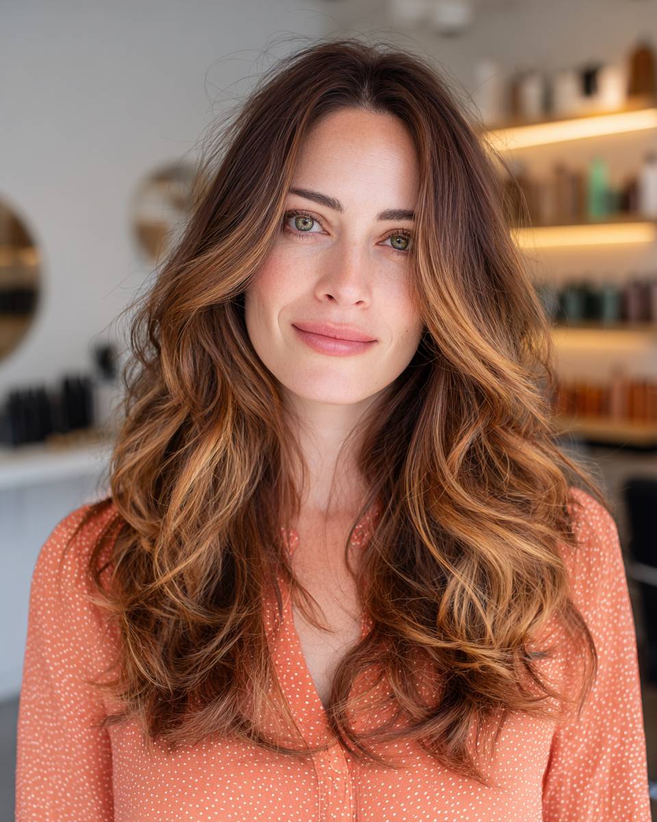 Beautiful Long Layered Waves with Subtle Highlights