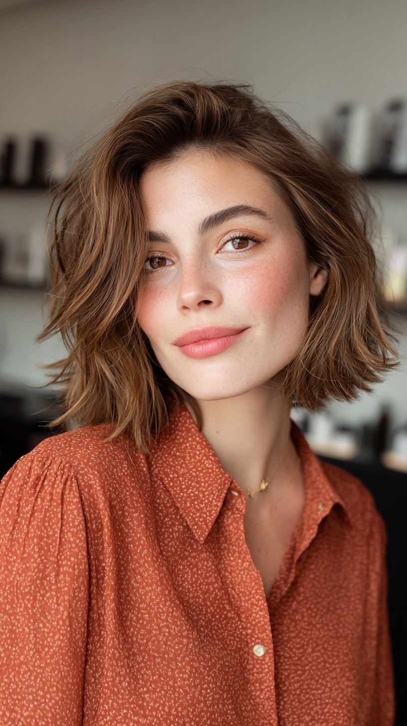 Bronzed Brunette Wavy Bob with Soft Texture