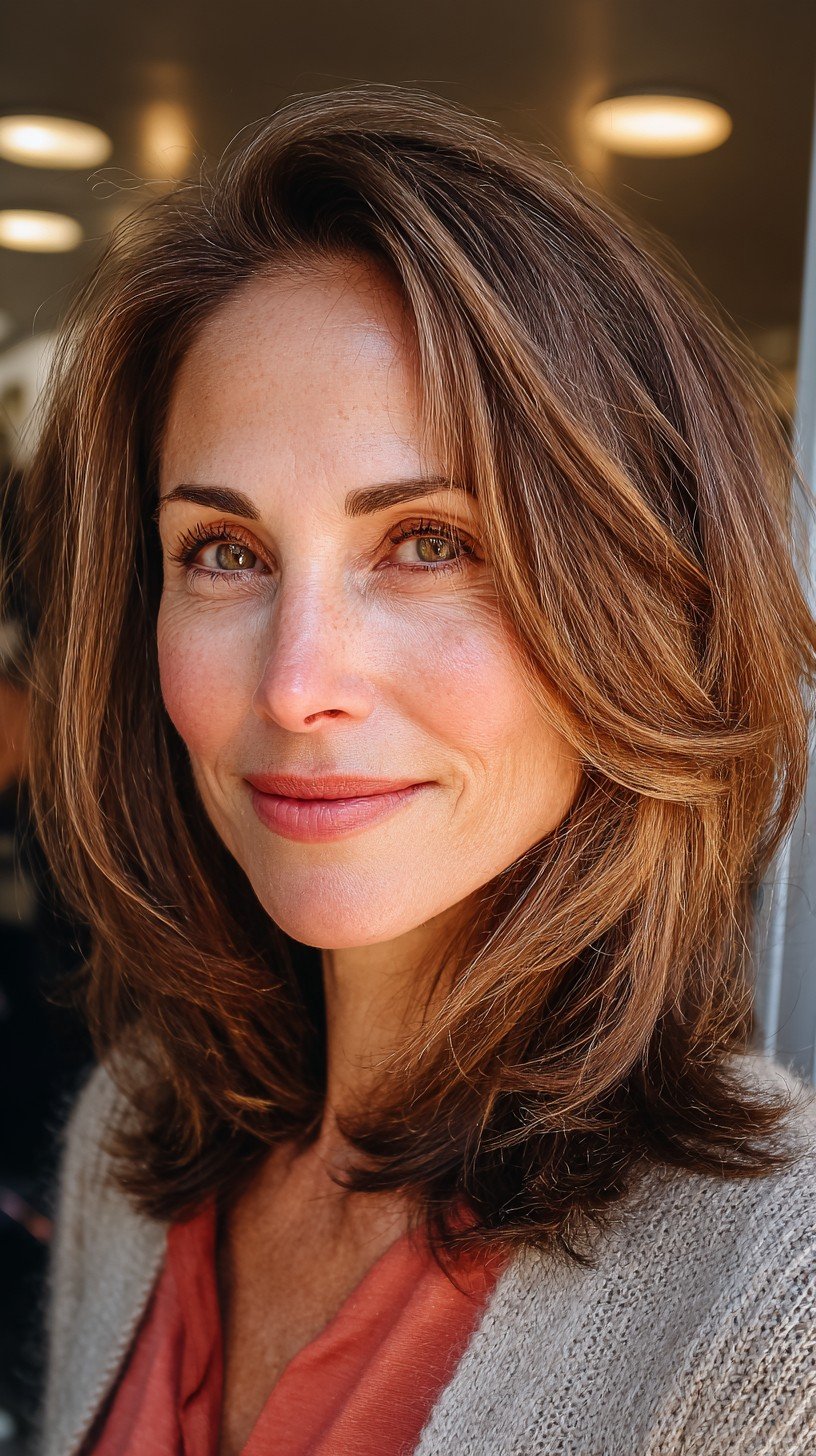 Brunette Textured Layers for Mid-Length Hair