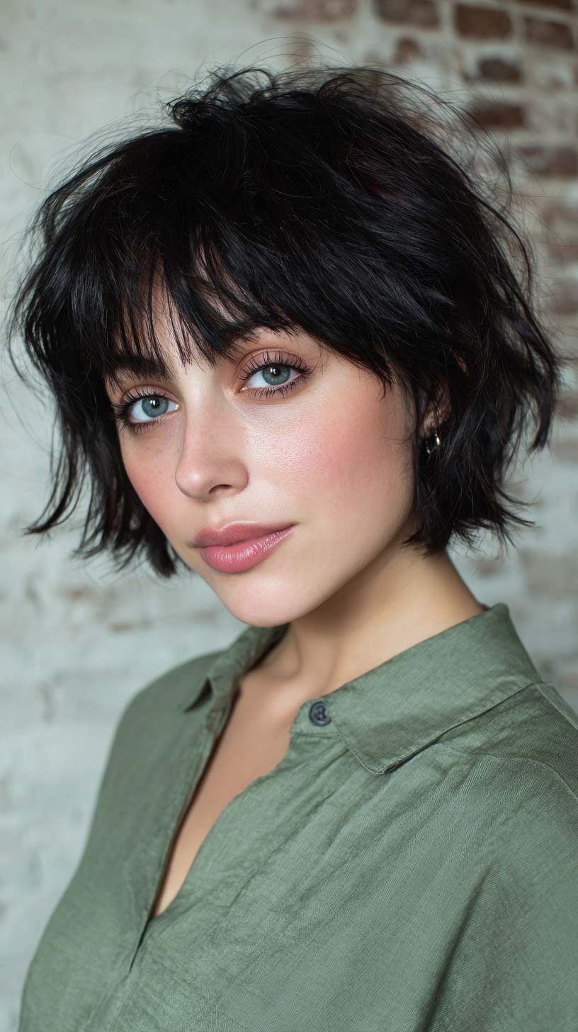 Chic Black Choppy Bob with Bangs