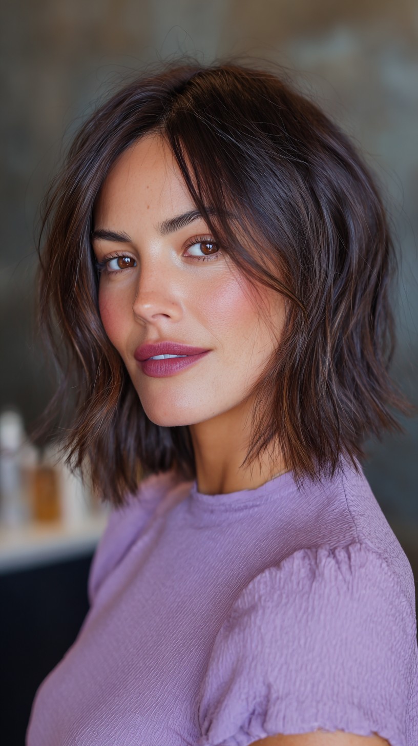 Chic Chestnut Choppy Bob with Natural Movement