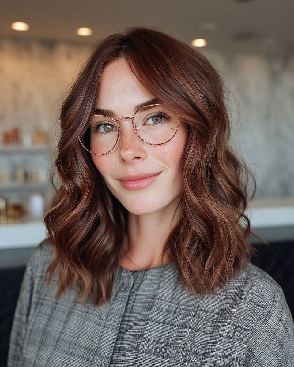 Chic Rich Chocolate Waves with Soft Face-Framing Layers
