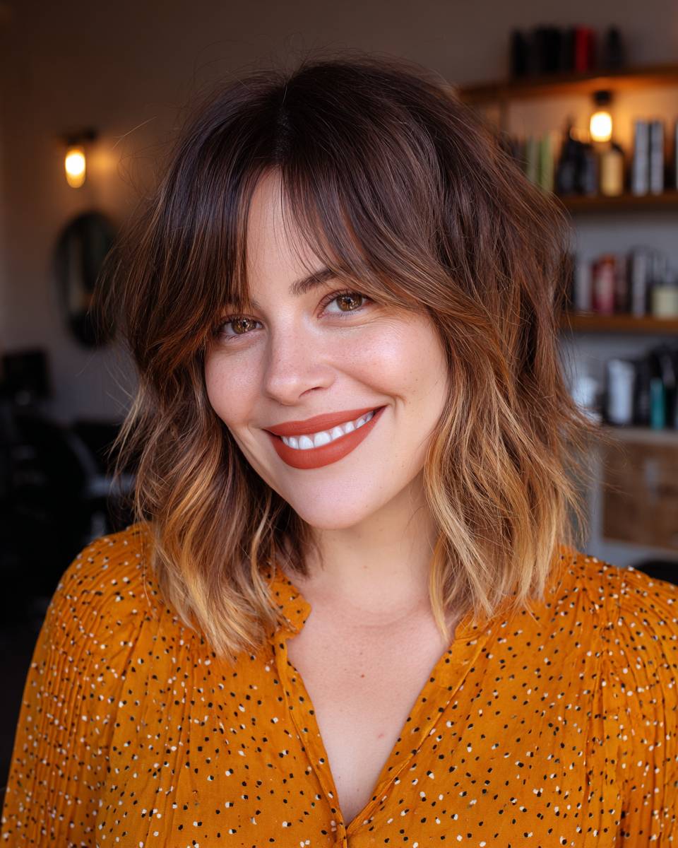 Chic Textured Lob with Face-Framing Highlights