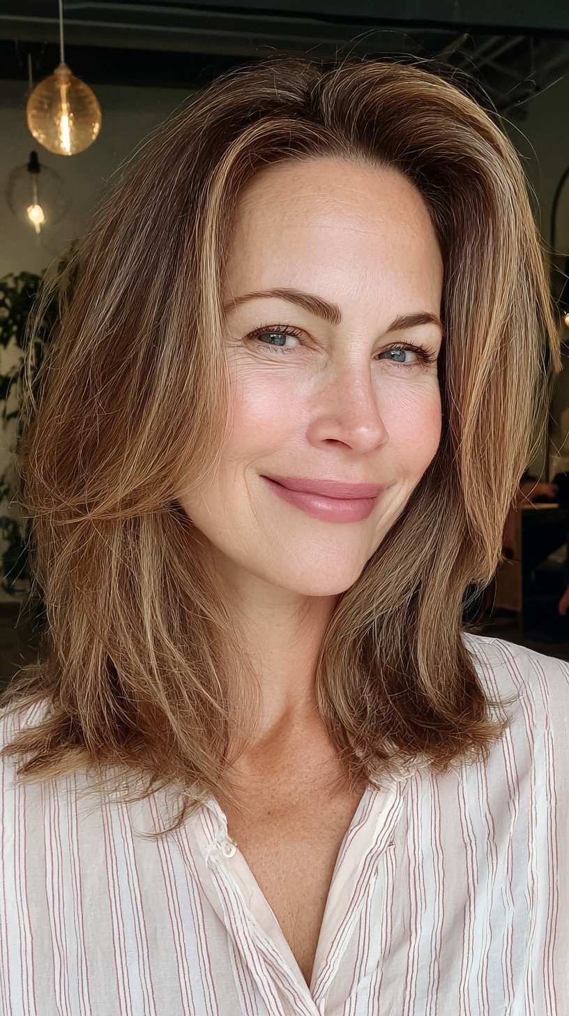 Effortless Bronzed Shoulder-Length Shag