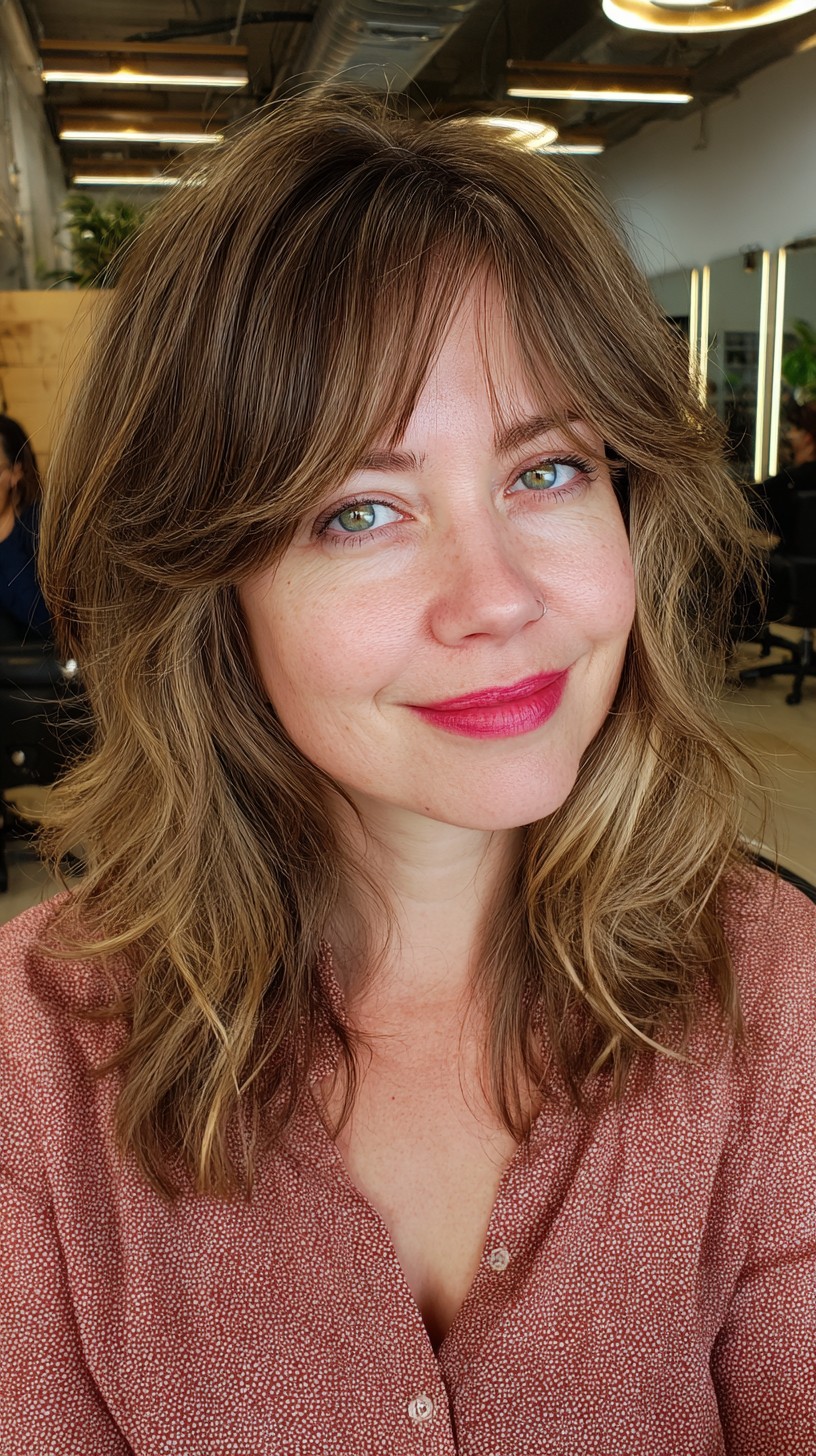 Effortless Brunette Waves with Soft Fringe