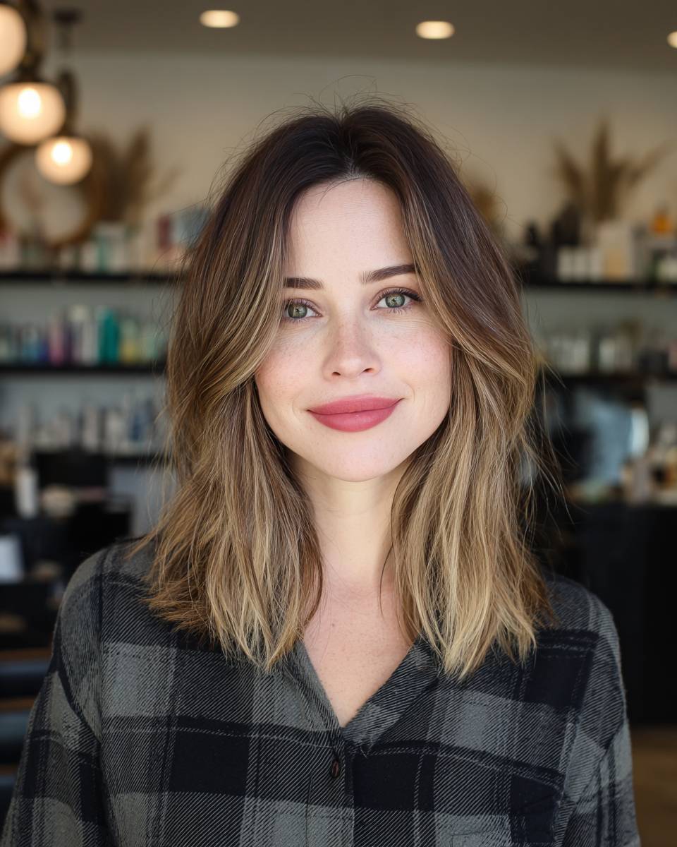 Effortless Textured Lob with Light Blonde Balayage