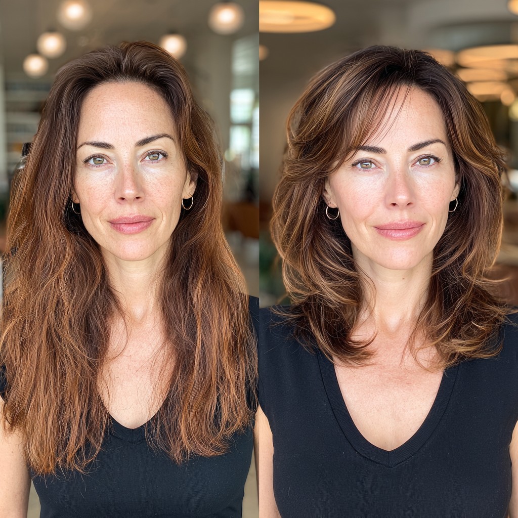Elegant Tawny Brunette Transformation with Softly Angled Layers