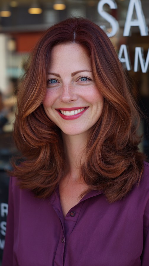 Glowing Auburn Curls with Voluminous Layers