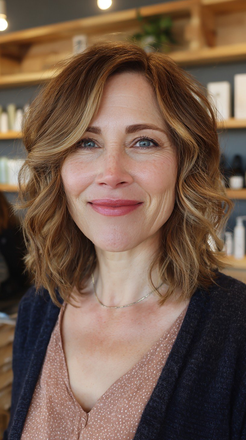 Golden-Brown Waves with Subtle Face-Framing Highlights