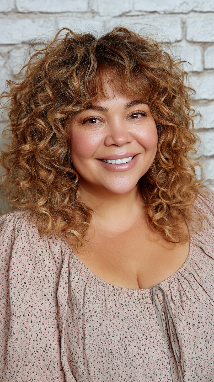 Luscious Golden Caramel Curly Bob