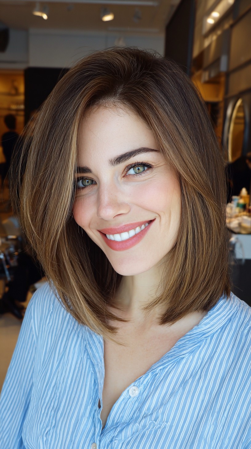 Modern Chestnut Bob with Side-Swept Bangs