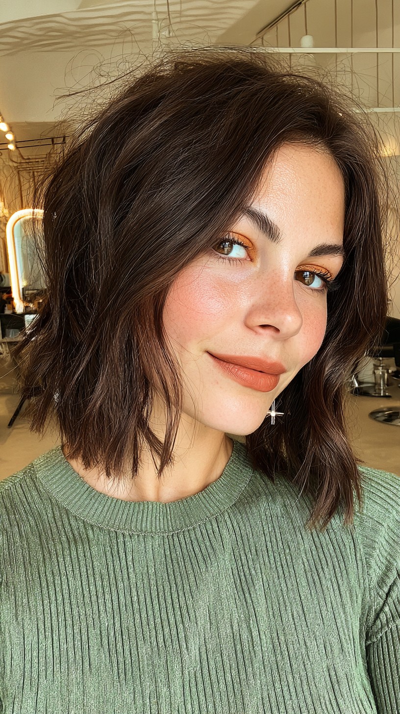 Natural Chestnut Choppy Bob for Lightweight Feel