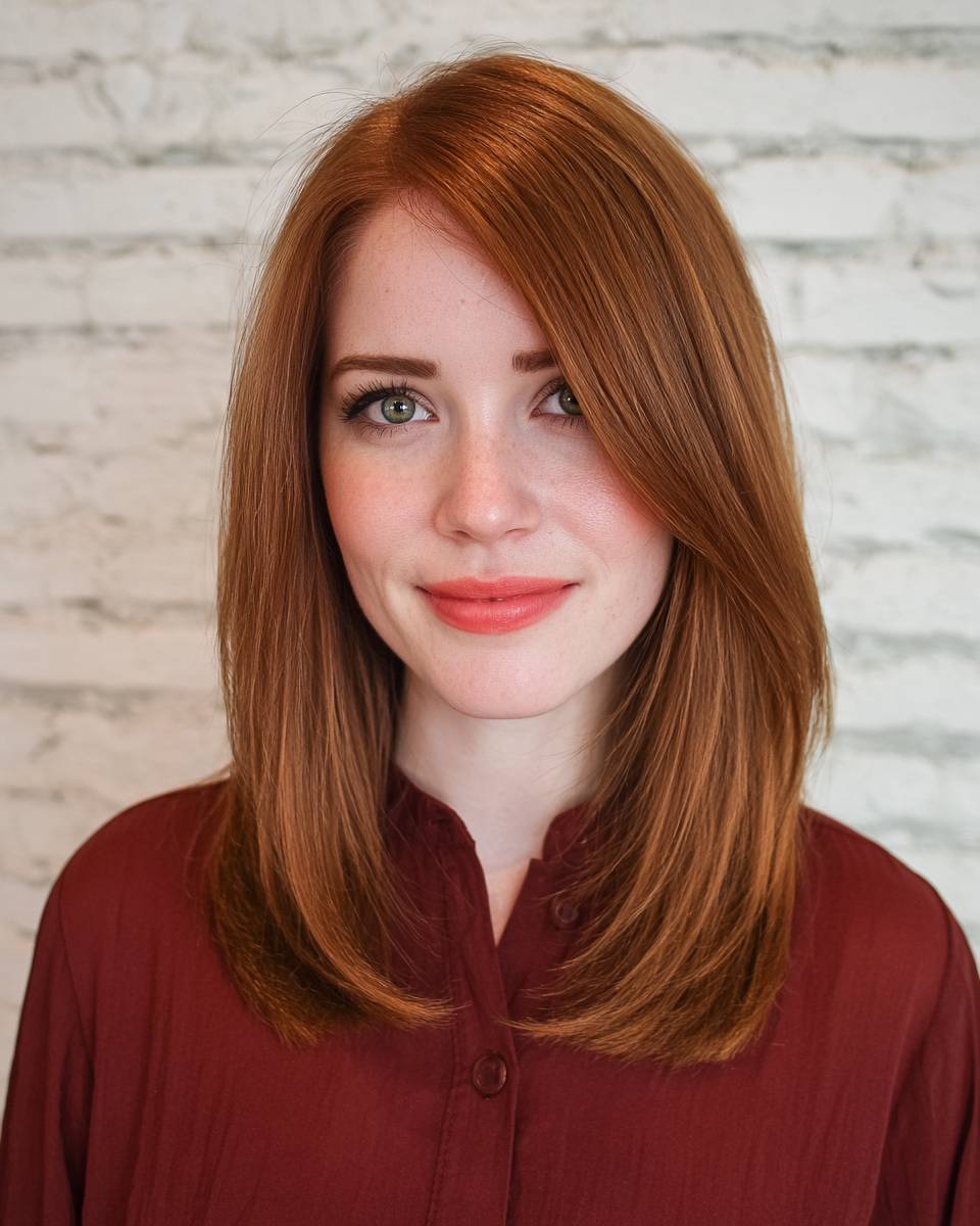 Rich Auburn Long Layers with Subtle Face Framing