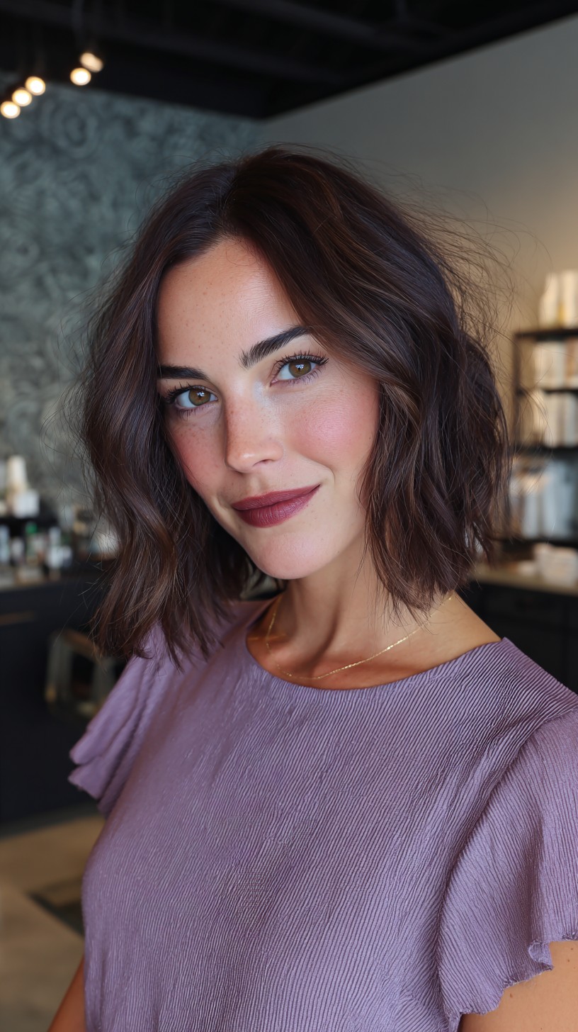 Rich Chestnut Choppy Bob with Subtle Waves