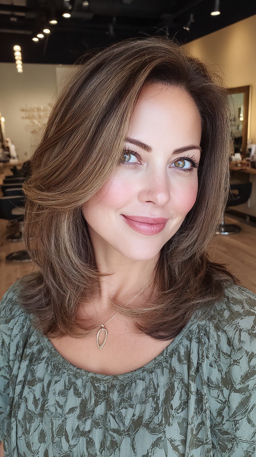 Sleek Honeyed Brown Layers with Soft Ends