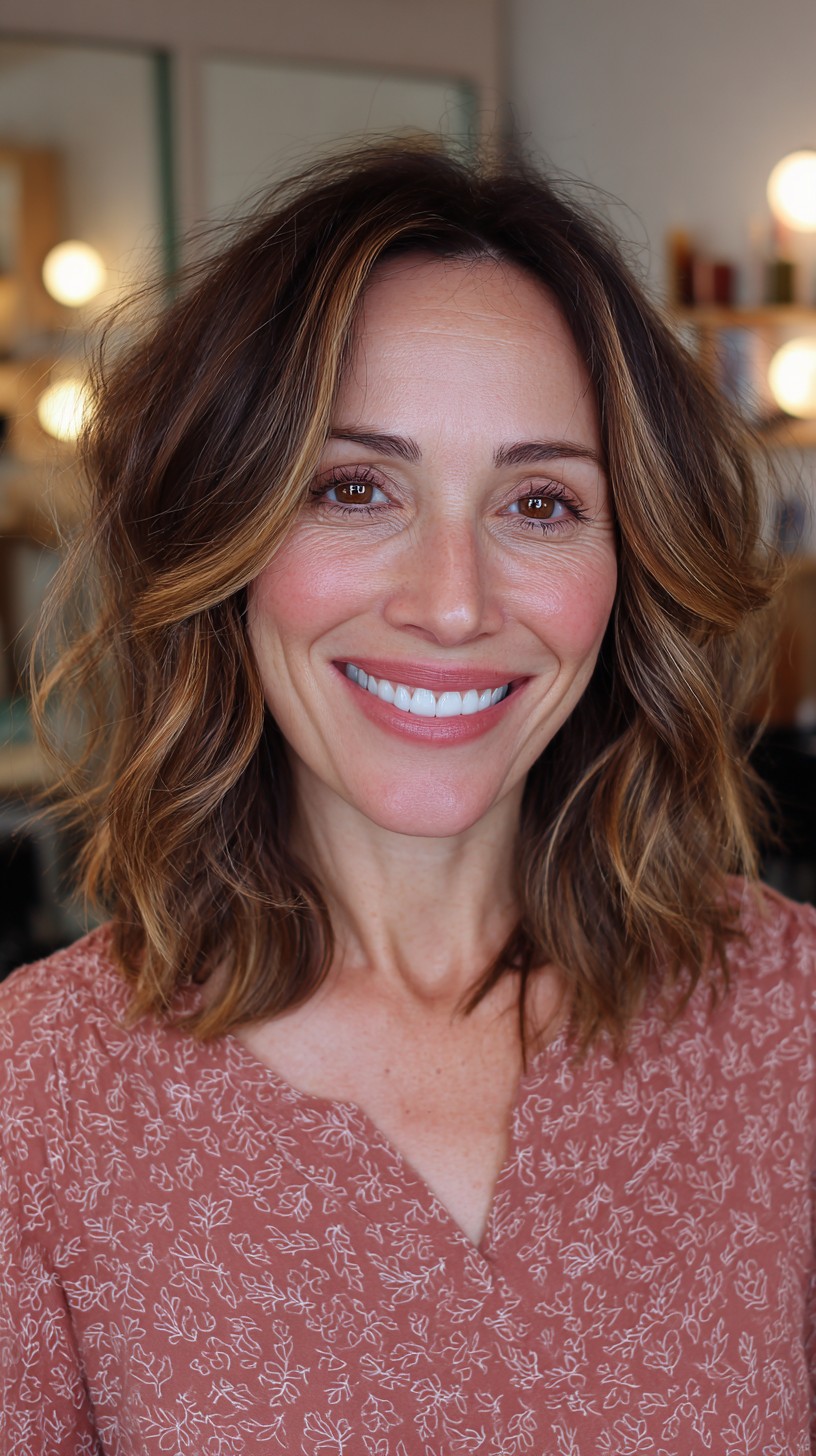 Soft Brunette Waves with Subtle Highlights