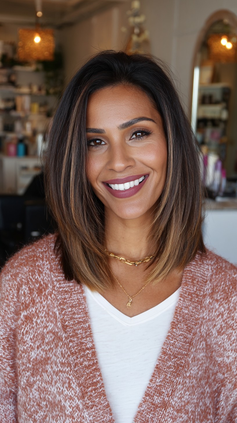 Soft Chestnut Balayage with Face-Framing Layers
