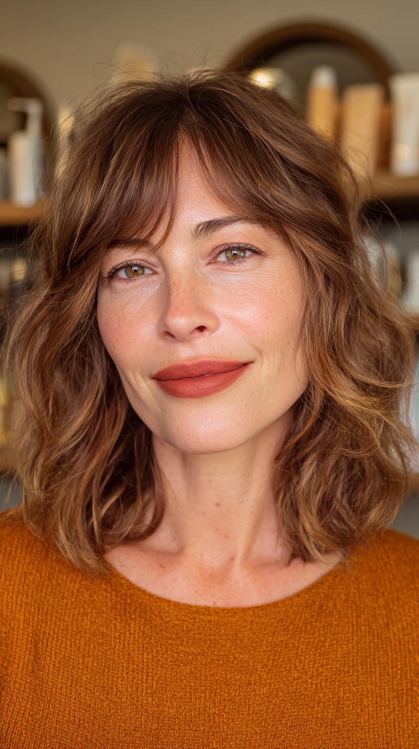 Softly Tousled Cinnamon Bob with Wispy Bangs