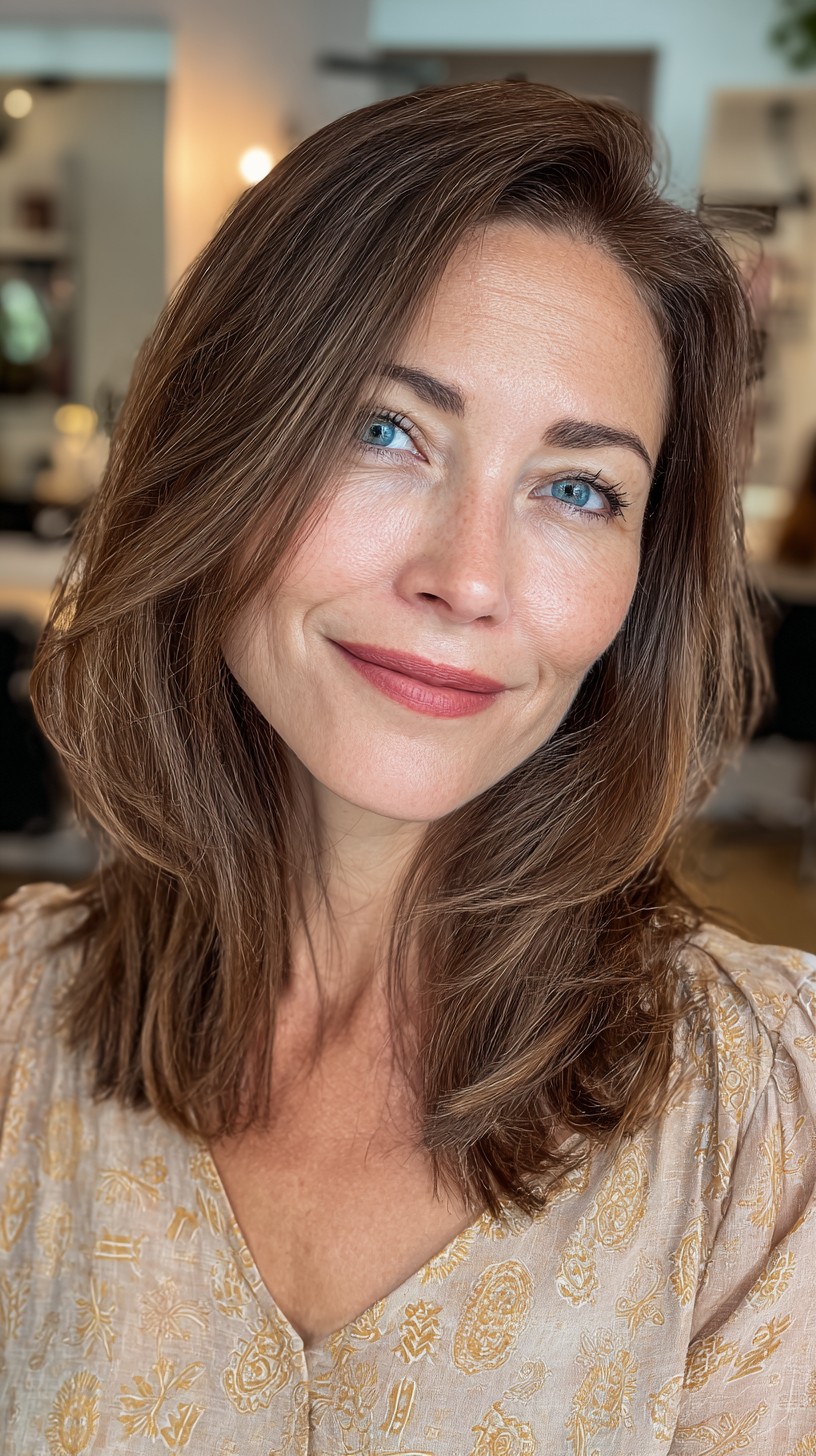 Subtle Chestnut Layers for Mid-Length Hair
