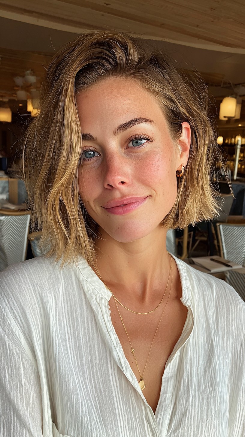 Sun-Kissed Golden Layered Bob with Soft Waves