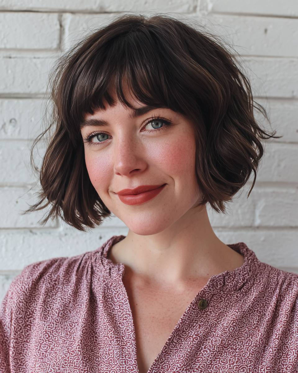 Textured Wavy Bob with Soft Bangs